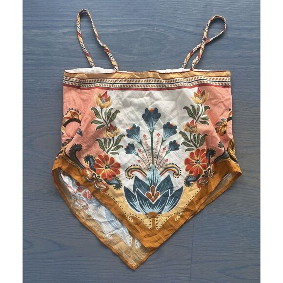 FARM RIO Regata Energies Floral Bandana Scarf Tank Top NWT Linen Blend Pineapple - Picture 3 of 9